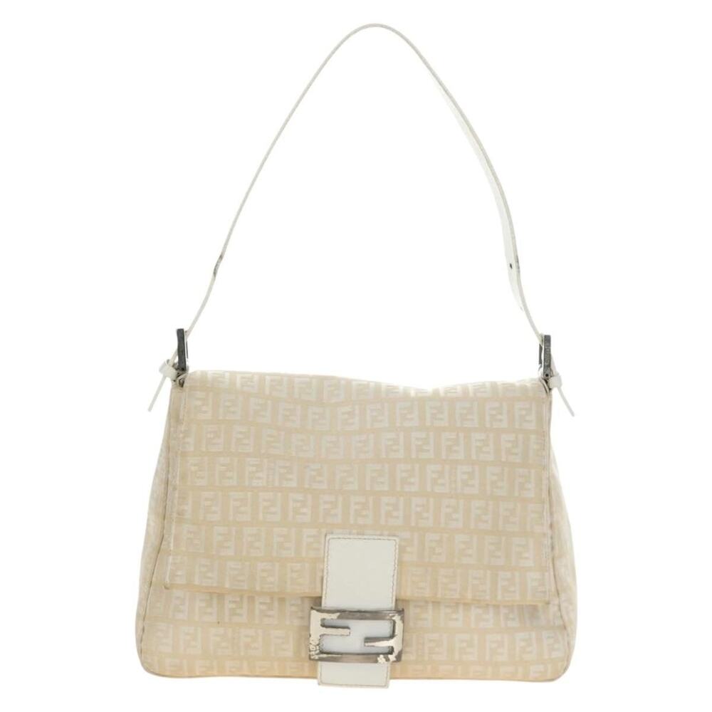 Fendi Zucchino Mamma Baguette Shoulder Bag White